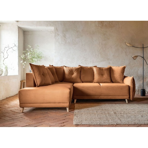 Colțar cărămiziu extensibil cu tapițerie din catifea reiată  (colț stânga) Lazy Lukka – Miuform-image-1