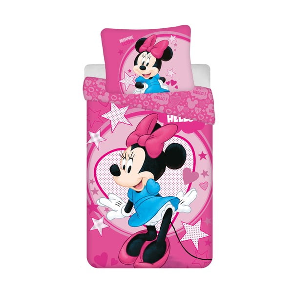 Lenjerie de pat pentru copii roz din microfibră pentru pat de o persoană 140x200 cm Minnie "Hello" – Jerry Fabrics