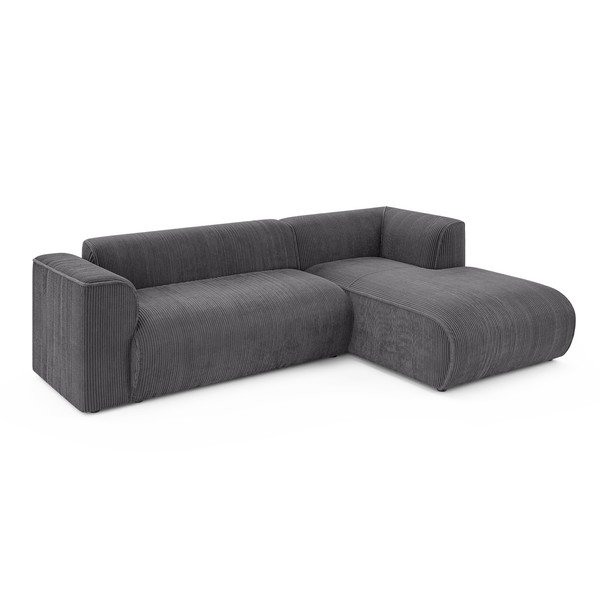 Colțar gri închis cu tapițerie din catifea reiată  (cu colț pe partea dreaptă/cu șezlong) Merid  – Ropez-image-2