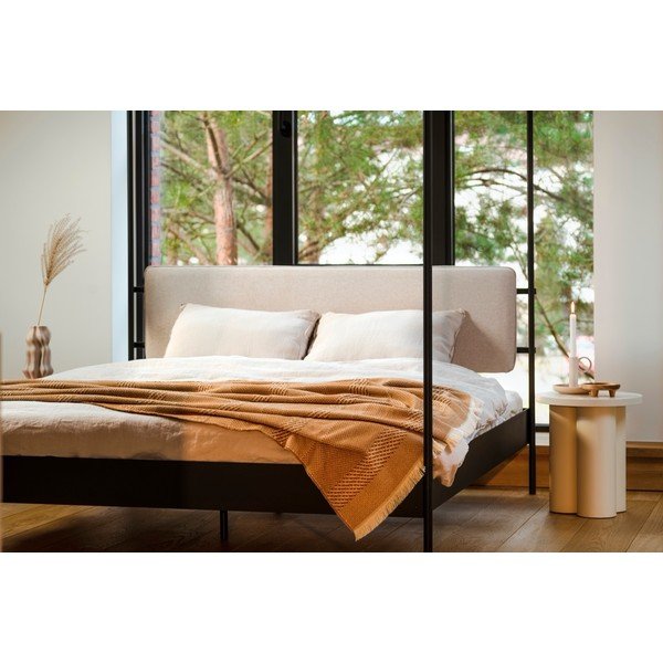 Pat matrimonial negru/bej tapițat din oțel cu baldachin cu somieră 180x200 cm Eton – noo.ma-image-2