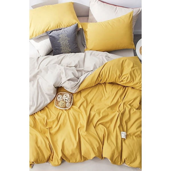 Lenjerie de pat galben-crem din bumbac pentru pat dublu-extins și cearceaf 200x220 cm – Mila Home-image-3