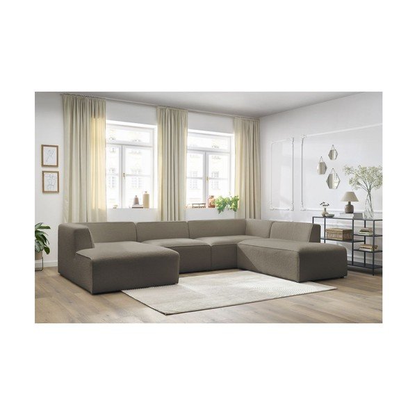 Colțar modular maro cu tapițerie din țesătură bouclé (cu colț pe partea dreaptă/în formă de "U") Megeve – Bobochic Paris-image-3