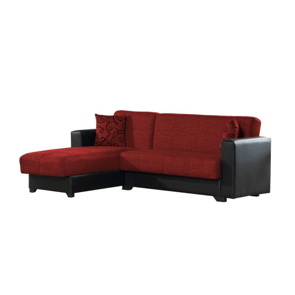 Canapea colț extensibilă cu spaţiu de depozitare, Esidra Chaise Longue, roșu - negru