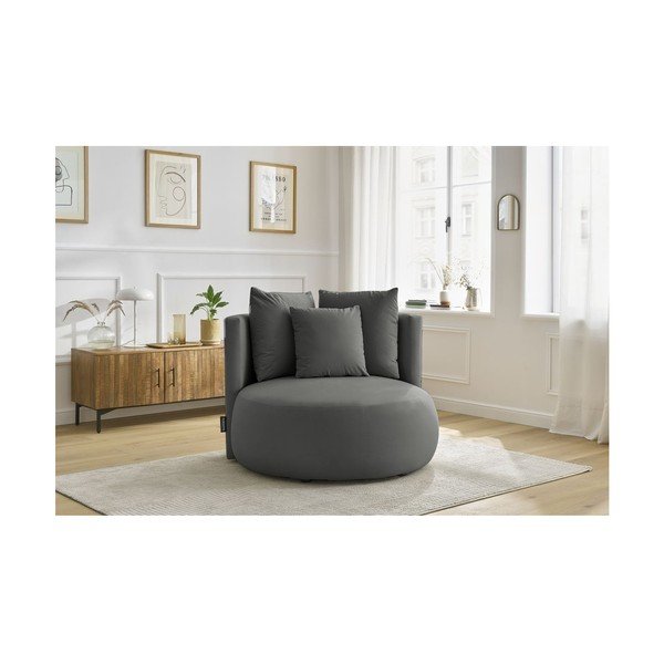 Fotoliu gri deschis cu tapițerie din catifea Cesar – Bobochic Paris-image-1