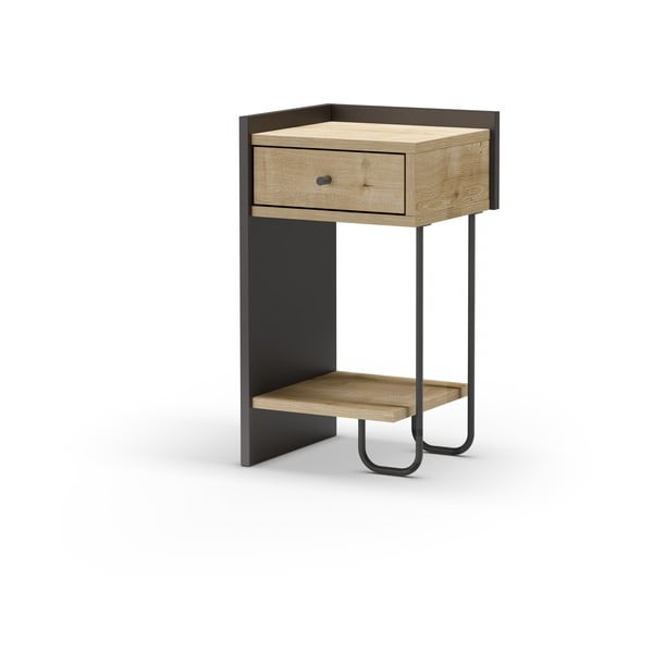 Noptieră neagră/în culoare naturală cu rafturi cu aspect de lemn de stejar Mercure – Marckeric-image-3