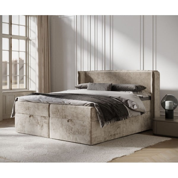 Pat boxspring bej cu spațiu de depozitare 180x200 cm Passion – Maison de Rêve-image-1