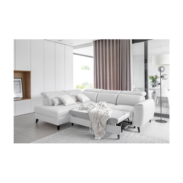 Colțar alb extensibil/cu spațiu de depozitare cu tapițerie din catifea (cu colț pe partea stângă/în formă de ”L”) Noble – ELTAP-image-4