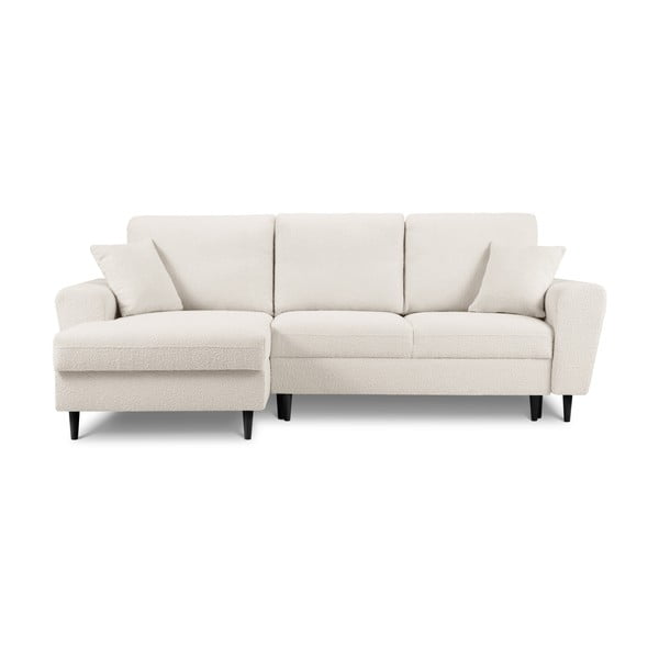 Colțar bej extensibil, cu spațiu de depozitare cu tapițerie din țesătură bouclé (cu colț pe partea stângă, cu șezlong) Kyoto – Cosmopolitan Design