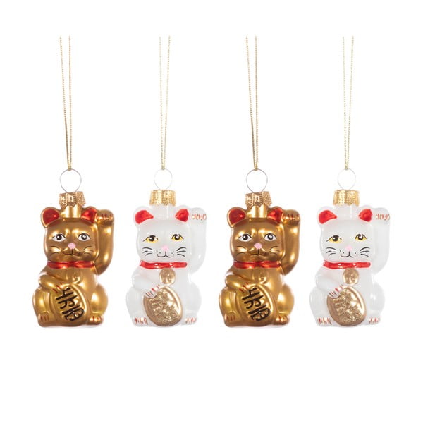 Ornamente de Crăciun 4 buc. din sticlă Lucky Cat – Sass & Belle