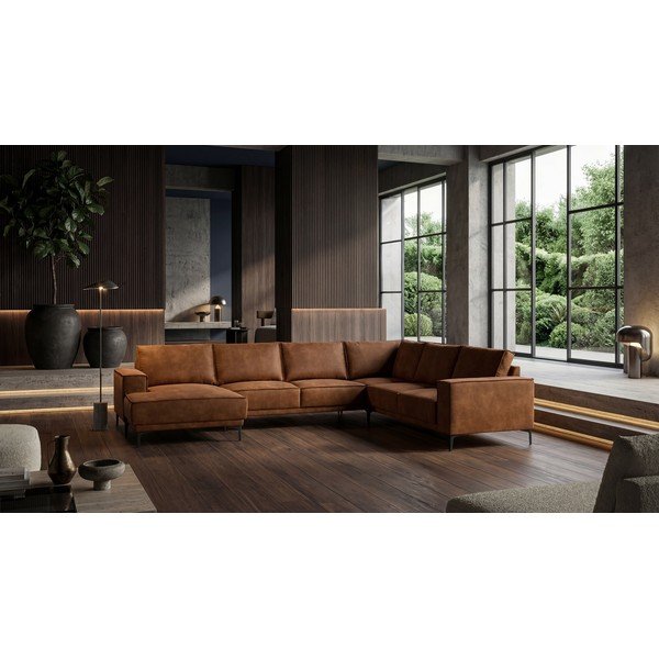 Colțar maro coniac cu tapițerie din imitație de piele (colț pe partea stângă /în formă de "U") Copenhagen – Scandic-image-1