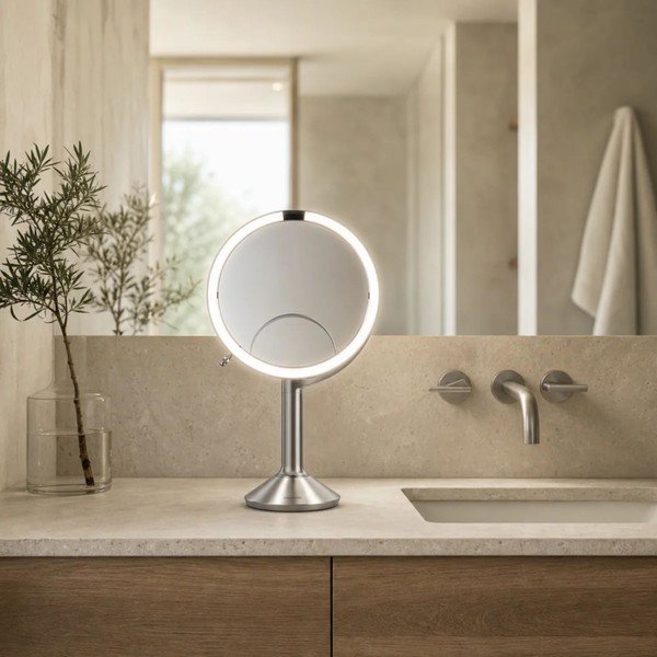 Oglindă cosmetică (mărire 5x/mărire 10x) cu led/de mărire ø 20 cm Trio – simplehuman-image-1