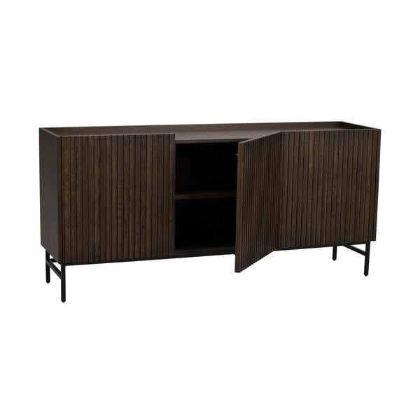 Comodă maro închis joasă din lemn masiv de stejar 160x75 cm Halifax - Rowico-image-4