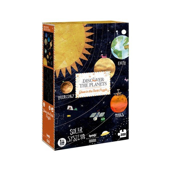 Puzzle cu piese fosforescente Londji Sistemul Solar, 200 piese