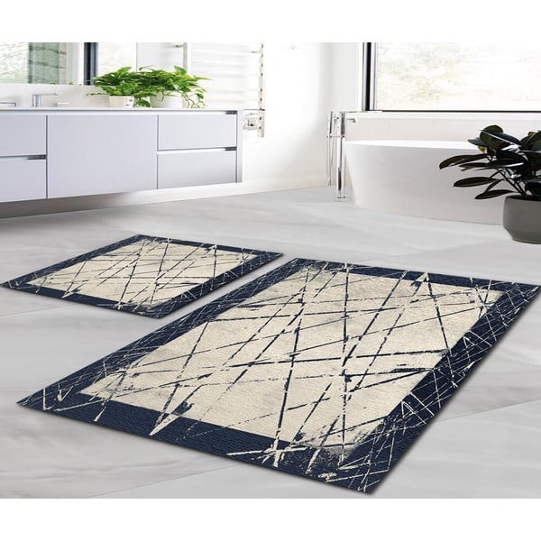 Covorașe de baie albastre/bej 2 buc. 60x100 cm Geometric – Mila Home-image-1