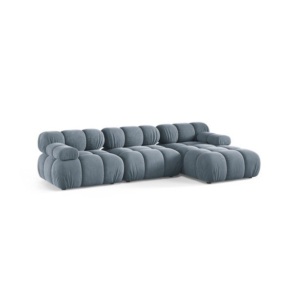 Colțar modular gri cu tapițerie din catifea (cu colț pe partea dreaptă/cu șezlong) – Micadoni -image-2