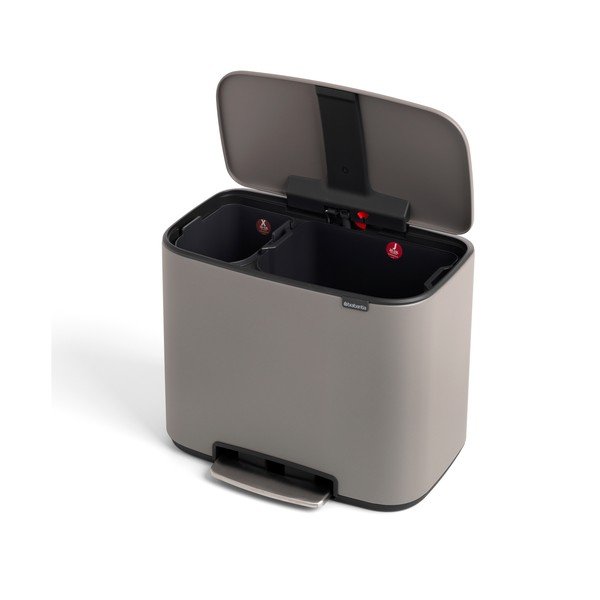 Coș de gunoi gri deschis de reciclat/cu pedală din oțel 34 l Bo – Brabantia