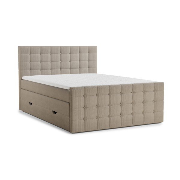 Pat boxspring bej cu spațiu de depozitare 200x200 cm Tasca – Maison de Rêve