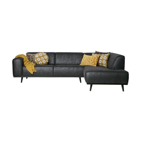 Colțar din piele artificială cu șezlong pe partea dreaptă BePureHome Statement, negru-image-2