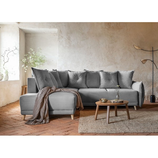 Colțar gri extensibil cu tapițerie din catifea reiată  (colț stânga) Lazy Lukka – Miuform-image-4