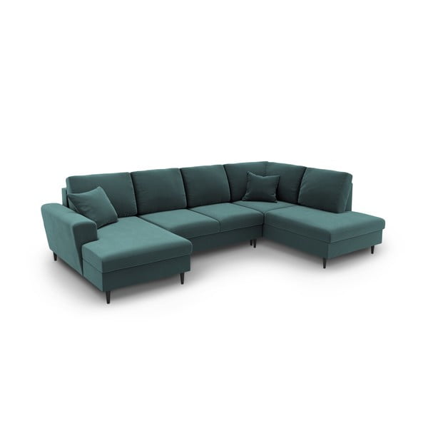 Colțar petrol extensibil, cu spațiu de depozitare cu tapițerie din catifea (cu colț pe partea dreaptă-în formă de "U") Kyoto – Cosmopolitan Design-image-1