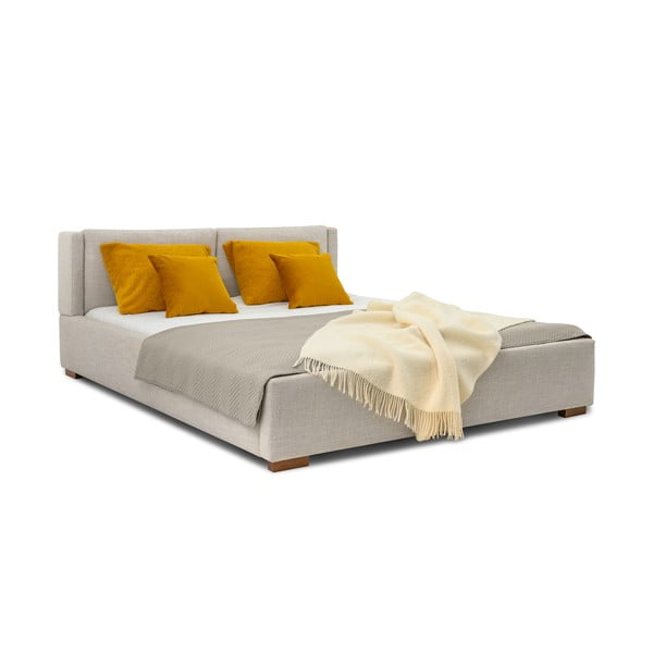 Pat matrimonial gri deschis tapițat cu somieră 140x200 cm Dreamer – Scandic-image-2