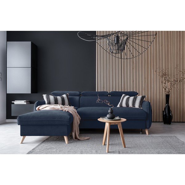 Colțar albastru închis extensibil cu tapițerie din catifea (cu colț pe partea stângă ) Sweet Harmony – Miuform-image-1