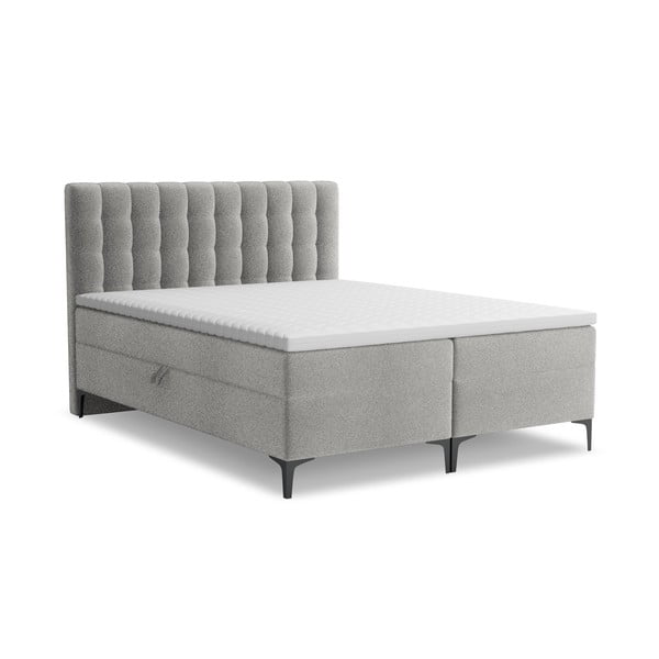 Pat boxspring gri deschis cu spațiu de depozitare 160x200 cm Puhala – Makamii