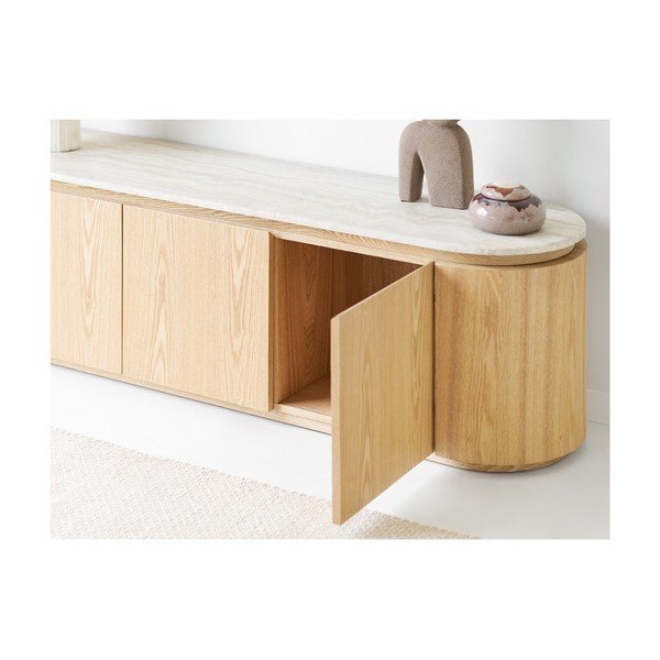 Comodă TV crem/în culoare naturală cu blat din piatră 160x45x40 cm Larvik – House Nordic-image-1