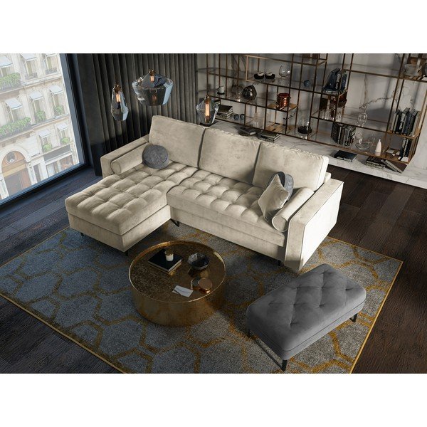 Colțar extensibil din catifea cu șezlong stânga Milo Casa Santo, bej-image-1