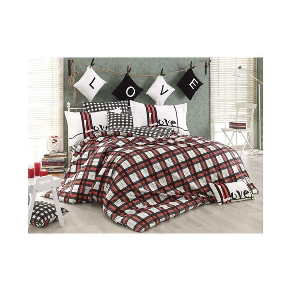 Lenjerie de pat cu cearșaf din bumbac poplin Love Code, 160 x 220 cm-image-1