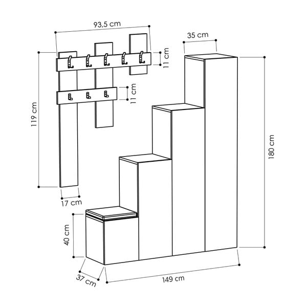 Set dulap și cuier de perete Homitis Up, alb-image-2
