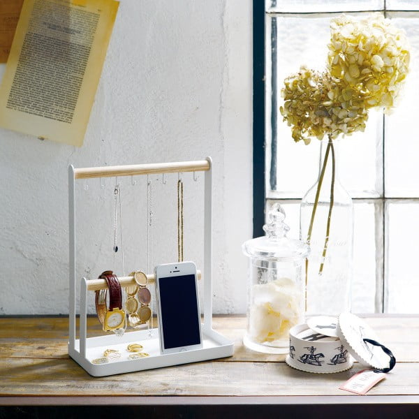 Suport pentru bijuterii cu detalii din lemn de fag YAMAZAKI Tosca, alb-image-1