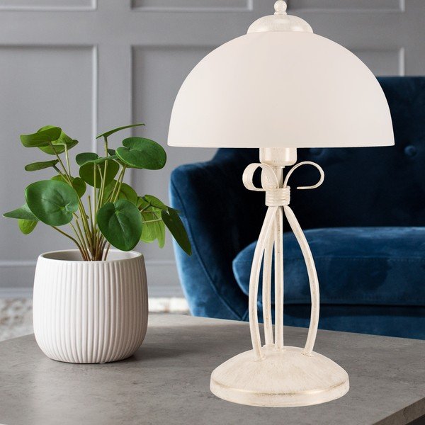 Veioză albă cu abajur din sticlă (înălțime 43 cm) Adelle – LAMKUR-image-3
