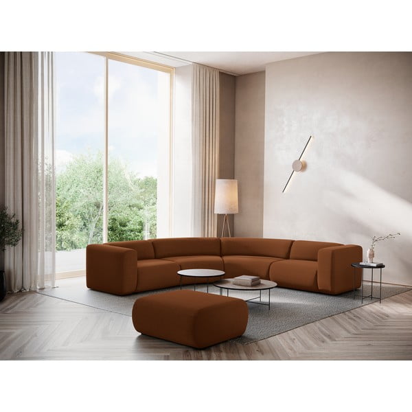 Taburet portocaliu/maro cu tapițerie din catifea Ekahi – Makamii-image-1