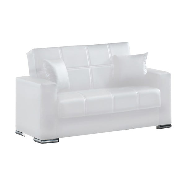 Canapea extensibilă  de 2 persoane cu spaţiu de depozitare, Esidra Soft, alb