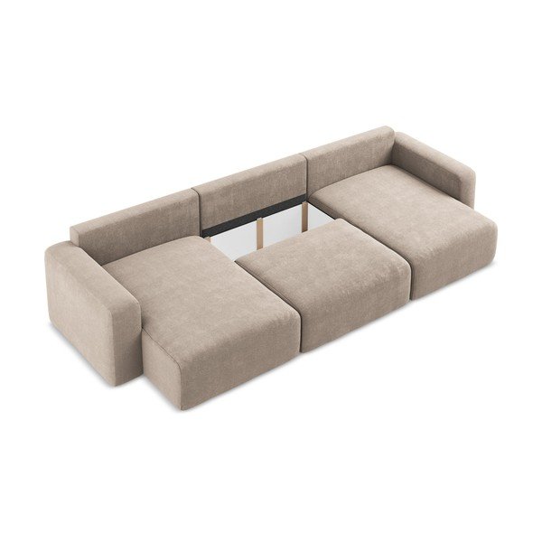 Colțar bej extensibil/cu spațiu de depozitare cu tapițerie din chenille (în formă de "U") Kona – Makamii-image-4