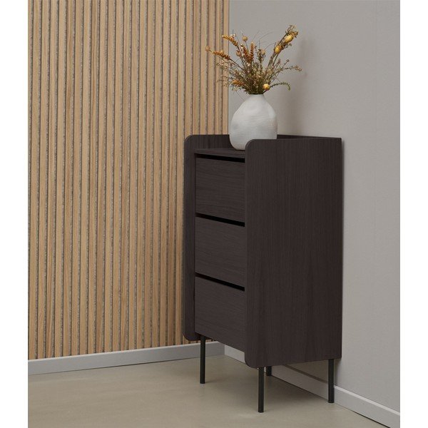 Comodă neagră înaltă cu aspect de lemn de stejar 60x108,5 cm Wrap – Bonami Selection-image-1