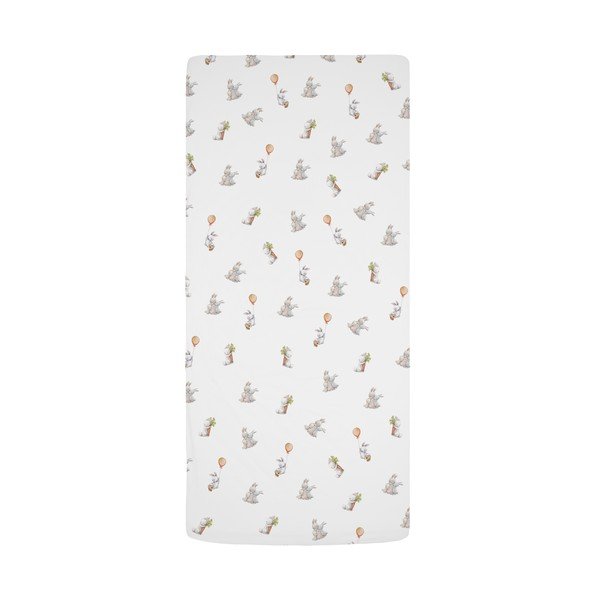 Cearceaf pentru copii alb din bumbac satinat pentru pătuț cu elastic 60x120 cm Hugging Bunnies – Butter Kings