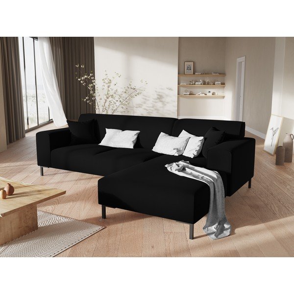 Colțar din catifea cu extensie pe partea dreaptă Cosmopolitan Design Siena, negru-image-1