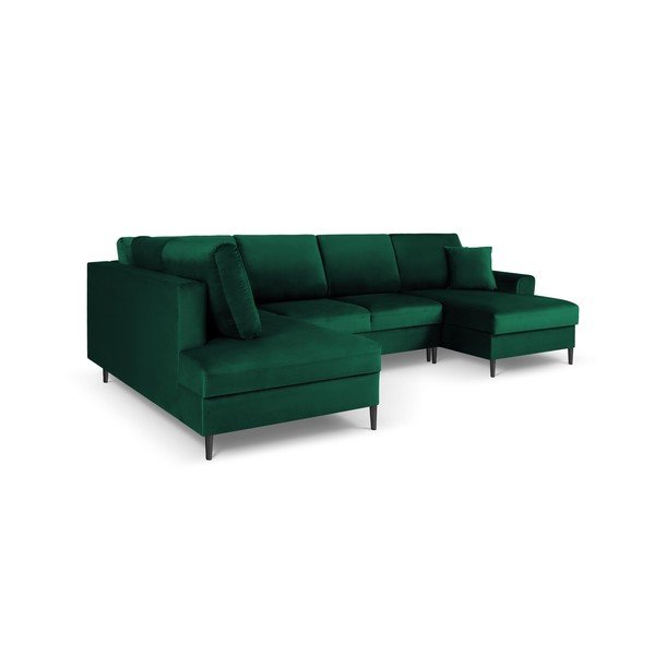 Colțar verde extensibil, cu spațiu de depozitare cu tapițerie din catifea (cu colț pe partea stângă, în formă de "U") Kyoto – Cosmopolitan Design-image-3