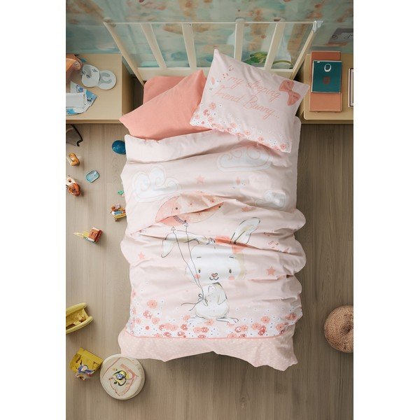 Lenjerie de pat pentru copii roz din bumbac ranforcé pentru pătuț cu cearceaf inclus, cu 4 piese 100x150 cm Rapeti – Mijolnir-image-1
