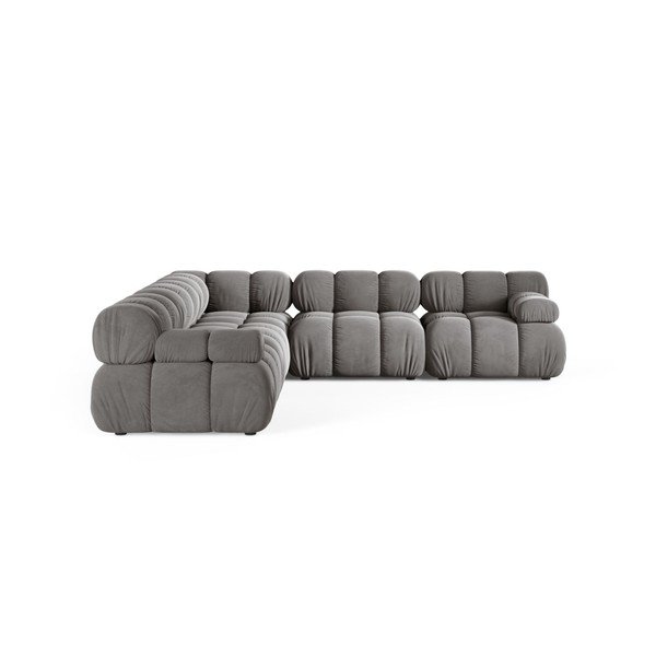 Colțar modular gri deschis cu tapițerie din catifea – Micadoni 