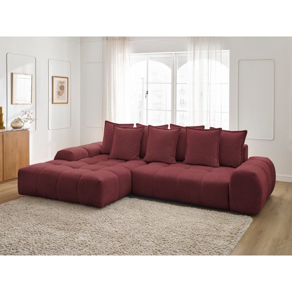 Colțar burgundy extensibil/cu spațiu de depozitare cu tapițerie din chenille (cu colț pe partea stângă/cu șezlong) Everest – Bobochic Paris-image-1