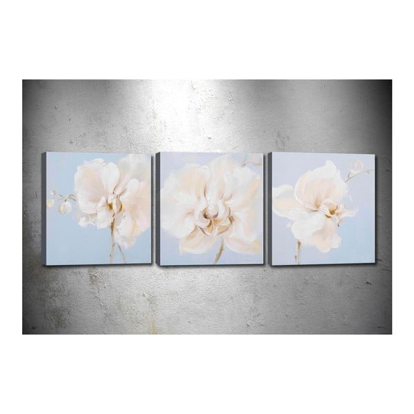 Set 3 tablouri White Flowers, 30 x 30 cm