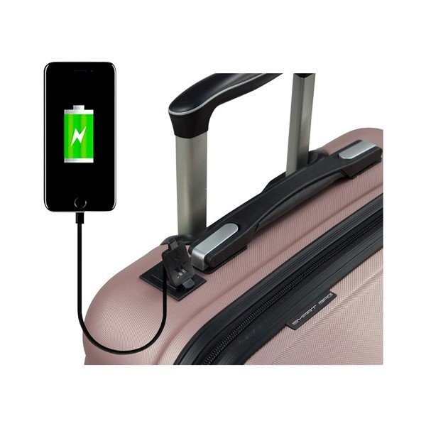 Set 2 valize cu roți și port USB My Valice RESSNO Large & Medium, roz-image-4
