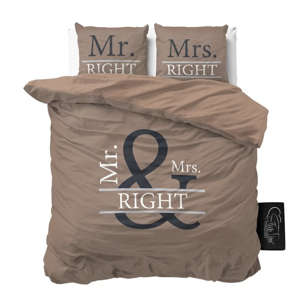 Lenjerie de pat din micropercal Sleeptime Mr and Mrs Right, 200 x 220 cm, maro