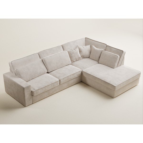 Colțar crem cu tapițerie din chenille (cu colț pe partea dreaptă/în formă de ”L”) Kirou – Maison de Rêve-image-3