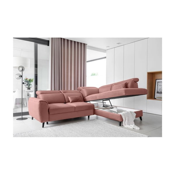 Colțar roz extensibil/cu spațiu de depozitare cu tapițerie din catifea (cu colț pe partea dreaptă/în formă de ”L”) Noble – ELTAP-image-3