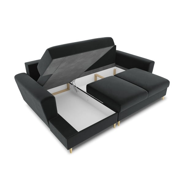 Colțar gri închis extensibil, cu spațiu de depozitare cu tapițerie din catifea (cu colț pe partea stângă, cu șezlong) Kyoto – Cosmopolitan Design-image-3
