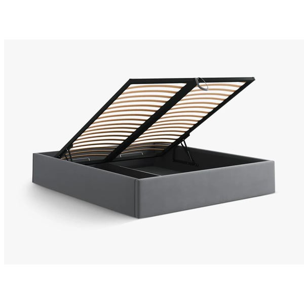 Pat matrimonial gri tapițat cu spațiu de depozitare/fără tăblie cu somieră 180x200 cm Susan – Micadoni -image-3